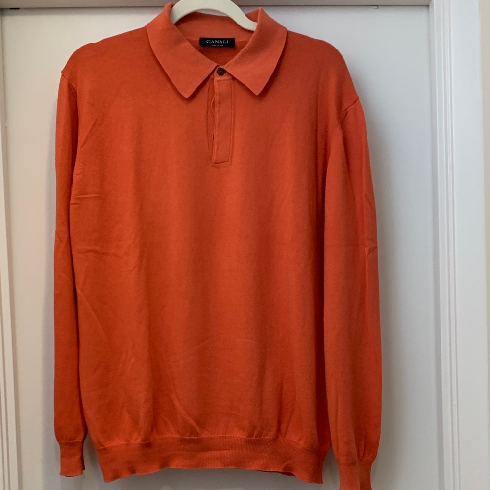 Canali coral  Long-Sleeve Polo Knit